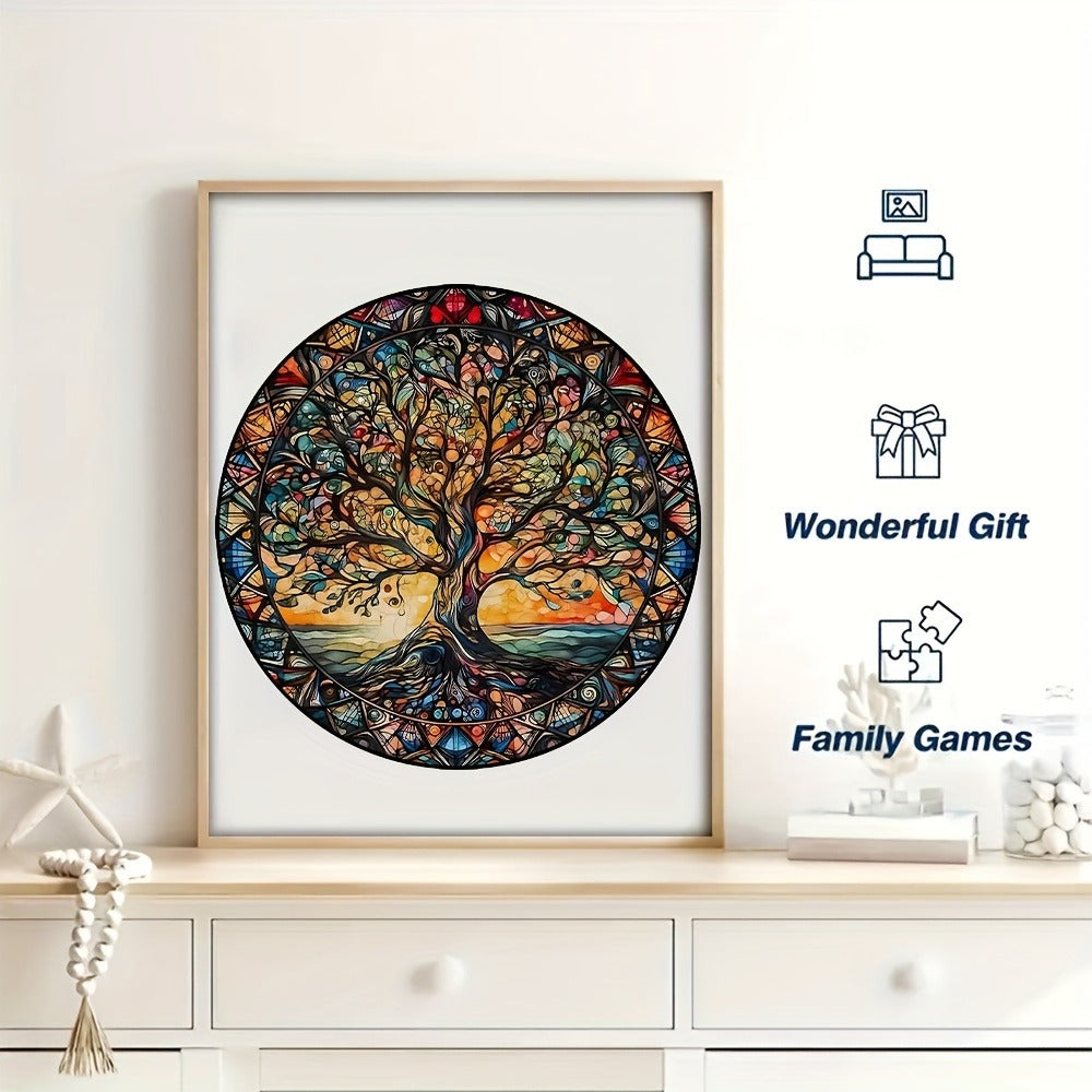 501-Piece Wooden Jigsaw Puzzle Tree of the Universe – Unique Irregular Shaped Pieces, Wood Storage Box, Cosmic Animals & Aliens Art, Brain Teaser Game, Educational Gift for Adults Teens, Christmas Halloween Birthday