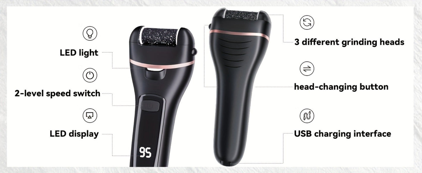 Electric Foot File 14-in-1 Rechargeable Pedicure Kit 3 Roller Heads Dead Skin Callus Remover Portable Foot Scrubber Professional Foot Care Tool for Women Men Black White Silver