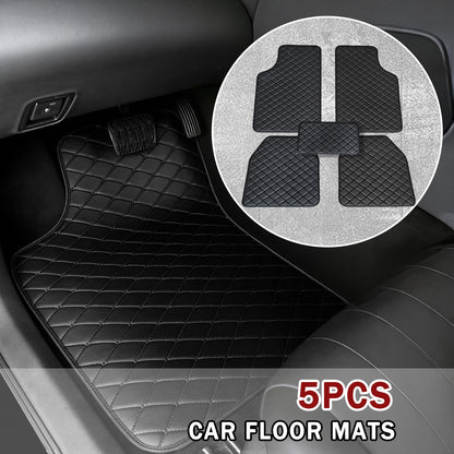 Luxury PU Leather Car Floor Mats 4-Piece & 5-Piece Set – Universal Non-Slip Wear-Resistant Full Coverage Front & Rear Row Auto Floor Mat for Most Vehicle Models (Red / Beige / Brown)