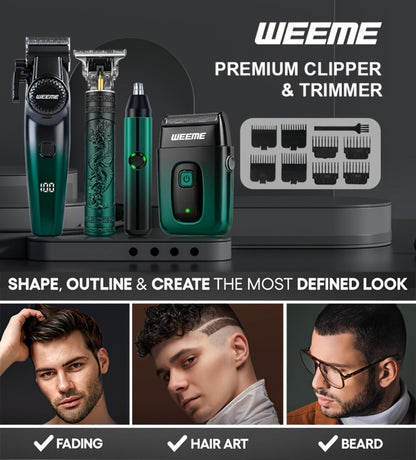 Hair Cutting Set 4pcs Professional - Electric Hair Clipper, Electric Shaver, T-Blade Trimmer & Nose Hair Trimmer, Gradient Green Gift Box, Precise Grooming Kit for Home Use & Gift