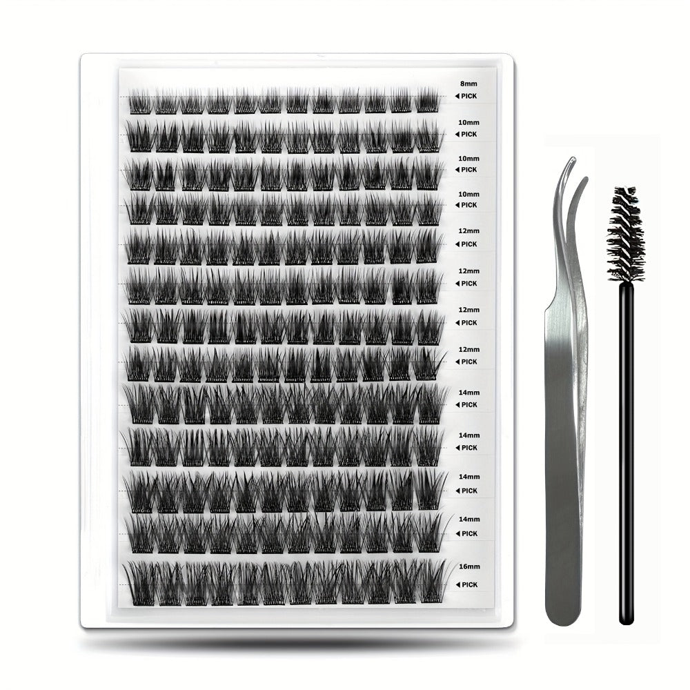 Invisible 2-Strip Tape Lash Clusters 156Pcs — Pre-Glued Self-Adhesive Eyelash Extensions, No Glue No Sticky Residue, Volume Mixed Longer-Lasting DIY Cluster Lashes for Women Sensitive Eyes