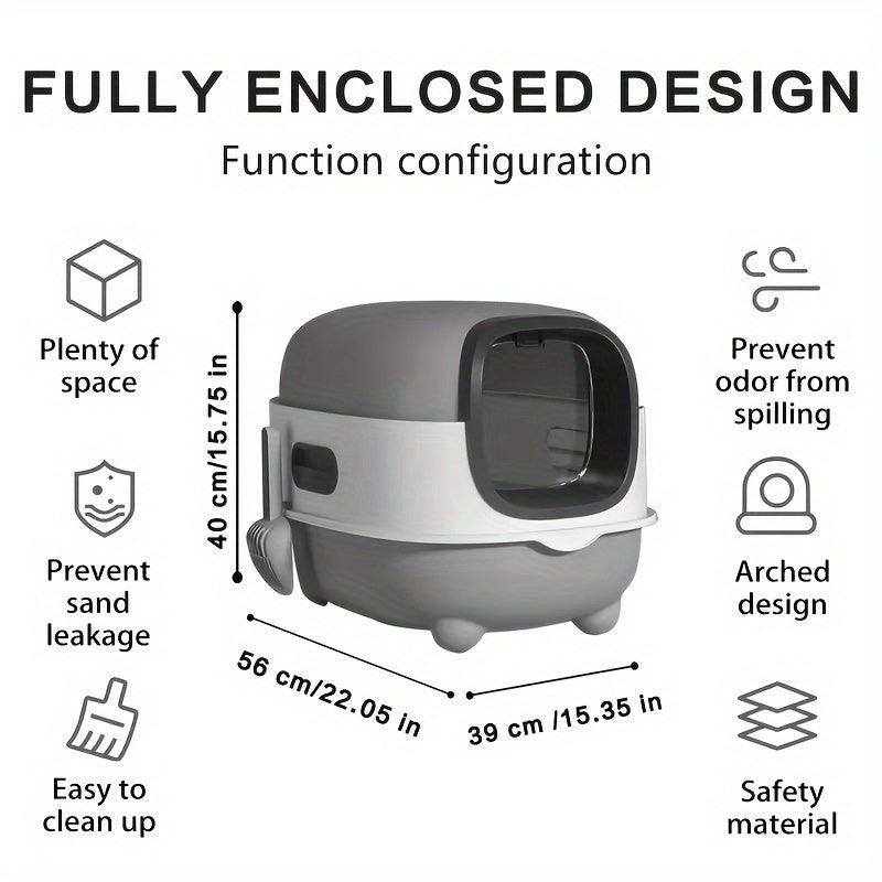 Covered Cat Litter Box with Scoop – Fully Enclosed Hooded Design, Spill-Proof & Odor-Reducing | Easy to Clean, Assemble & Store | Spacious Interior for Small to Medium Cats | Blue, Gray or Purple