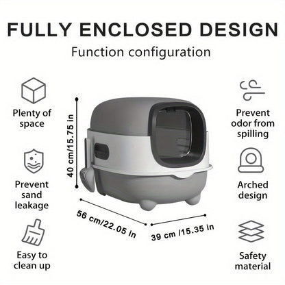 Covered Cat Litter Box with Scoop – Fully Enclosed Hooded Design, Spill-Proof & Odor-Reducing | Easy to Clean, Assemble & Store | Spacious Interior for Small to Medium Cats | Blue, Gray or Purple