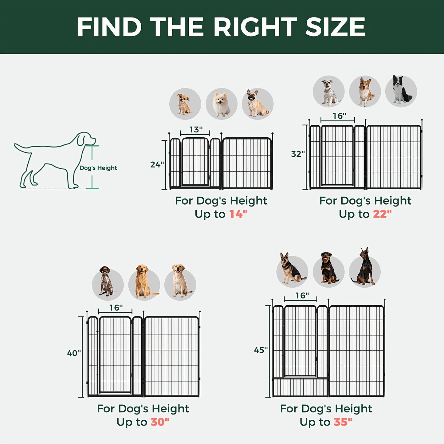 Dog Playpen with Gate – Heavy Duty Metal Pet Exercise Pen for Large Medium Small Dogs, 8/16/24/32/48 Panels, 24/32/40/45/50 Inch Height, Portable Indoor Outdoor Dog Fence for Yard Garden RV Camping