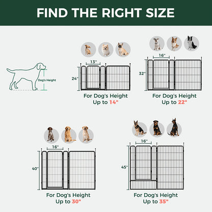Dog Playpen with Gate – Heavy Duty Metal Pet Exercise Pen for Large Medium Small Dogs, 8/16/24/32/48 Panels, 24/32/40/45/50 Inch Height, Portable Indoor Outdoor Dog Fence for Yard Garden RV Camping