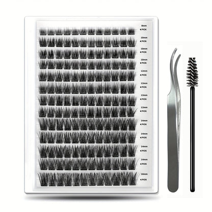 Invisible 2-Strip Tape Lash Clusters 156Pcs — Pre-Glued Self-Adhesive Eyelash Extensions, No Glue No Sticky Residue, Volume Mixed Longer-Lasting DIY Cluster Lashes for Women Sensitive Eyes