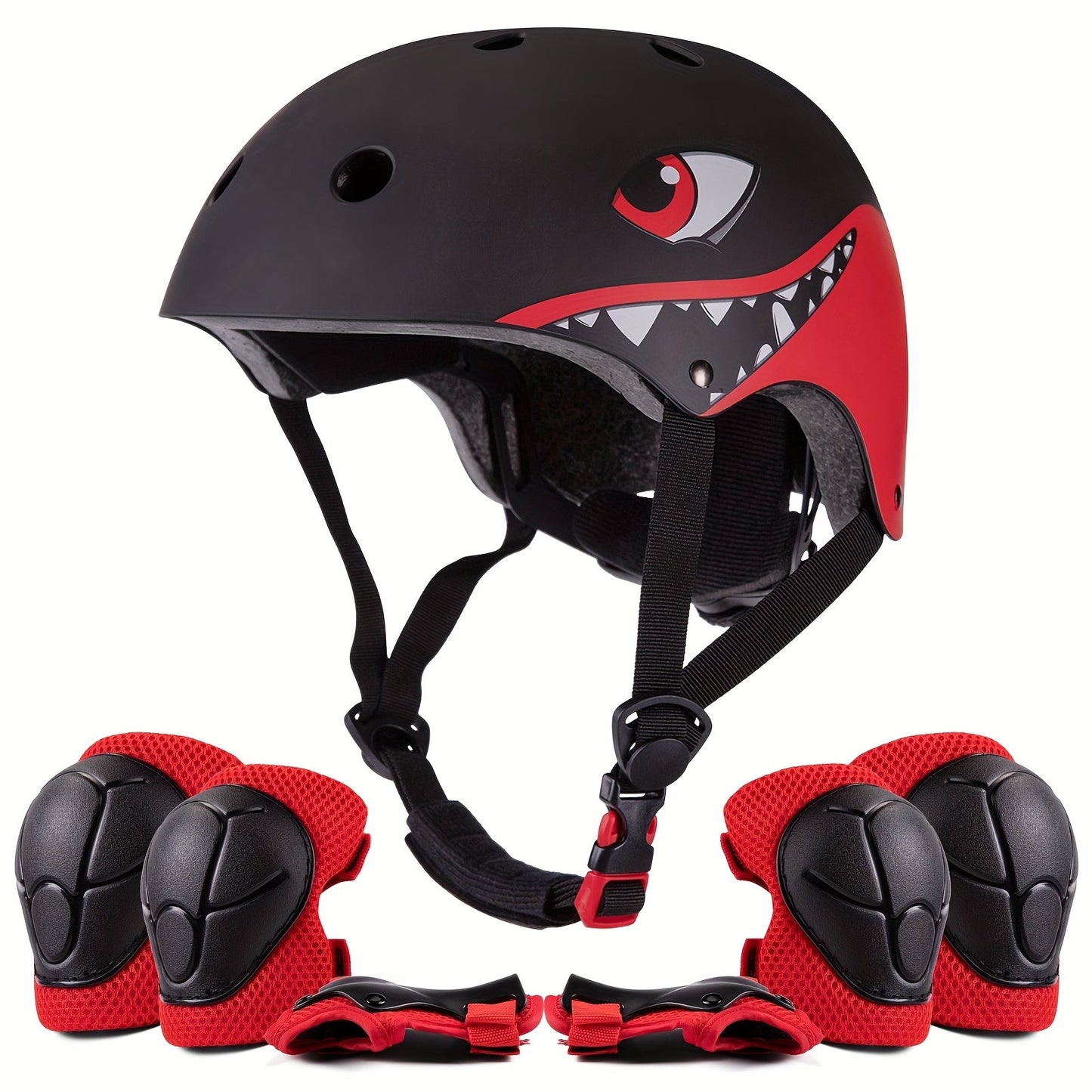 3D Shark Kids Bike Helmet with Knee and Elbow Pads Set – Ultra-Light 230g Adjustable Safety Helmet Ages 5+, 11 Ventilation Holes, Multi-Sport Protective Gear for Boys and Girls | Bike Scooter Roller Skate