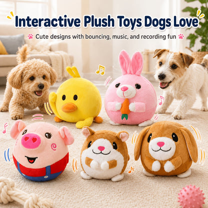 Electronic Bouncing Dog Toy with Animal Sound - USB Rechargeable Interactive Rolling Ball, Voice Recording & Music Mode, Washable Motion Sensor Toy for Small Medium Dogs & Puppies