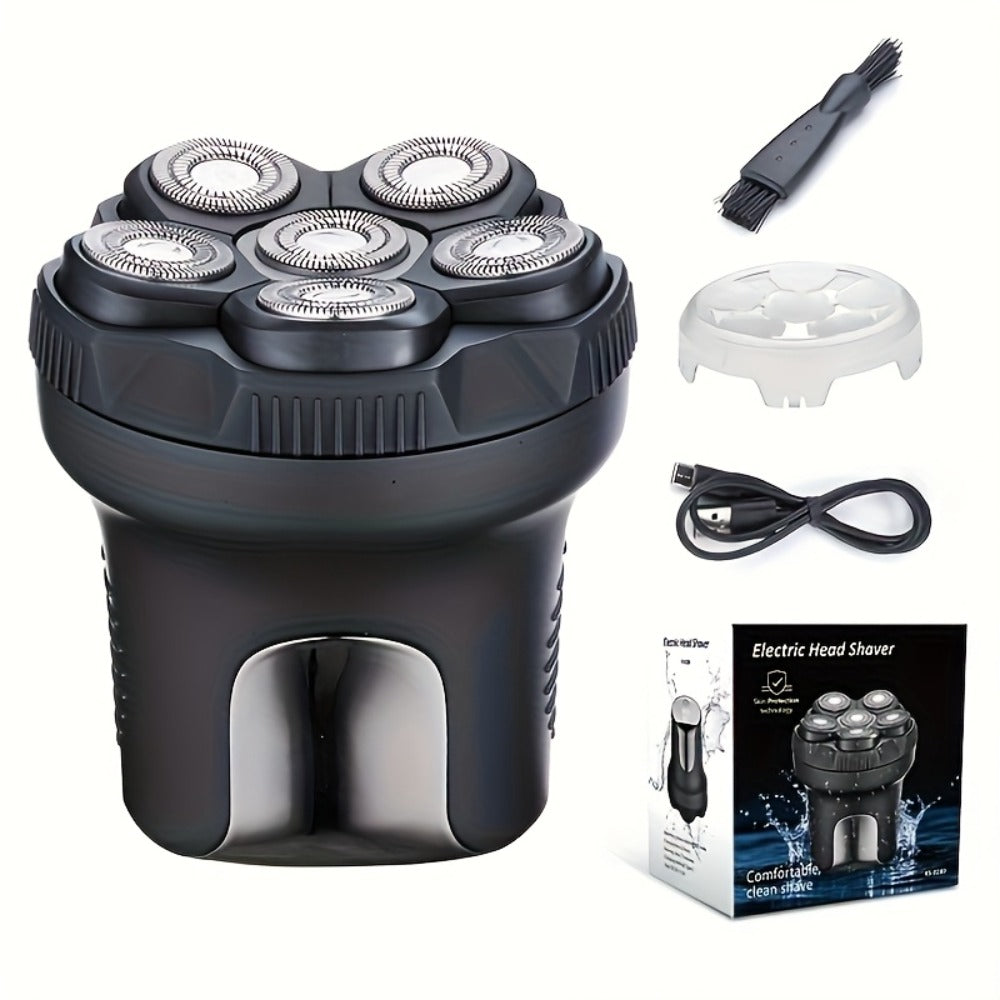 6D Magnetic Rotary Head Shaver IPX7 Waterproof Rechargeable – Quiet Motor Bald Head Shaver & Beard Trimmer with Replaceable Magnetic Blade Heads, Wet Dry Grooming Kit Gift for Men