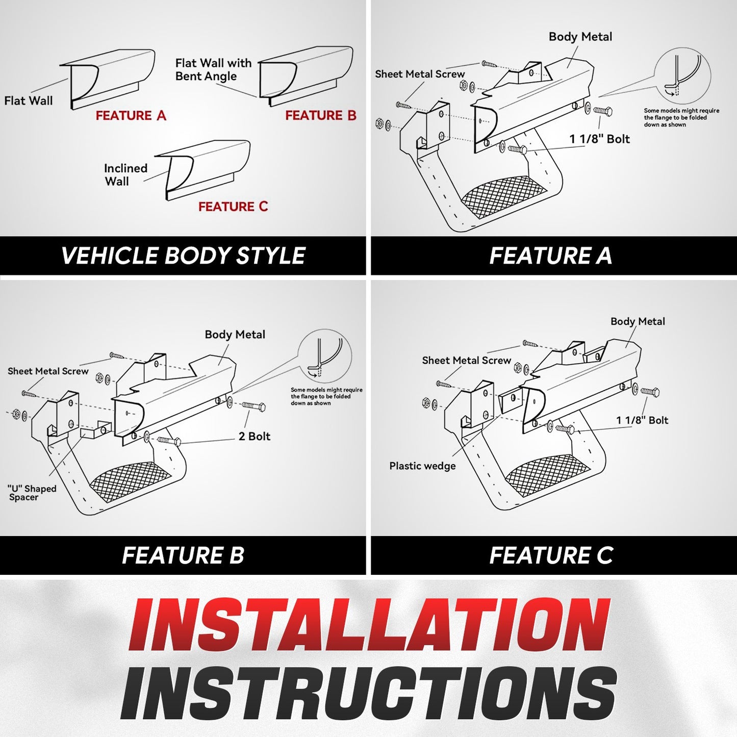 DNA MOTORING Universal Side Step Pad for Chevy GMC Ford Dodge Ram Toyota Nissan Truck Pickup SUV Aluminum 350 Lbs Max 2/4 PCS