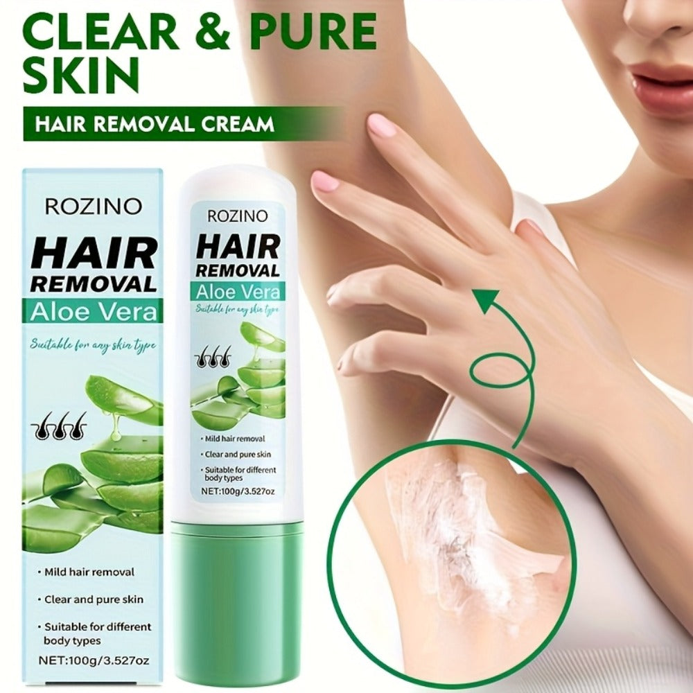 Hair Removal Cream for Women & Men - Aloe Vera Squalane Gentle Depilatory 100g - Fast 5-Minute Body Hair Remover for Legs Arms Armpits Bikini Chest Lips - Plant-Based Painless Smooth Skin Formula