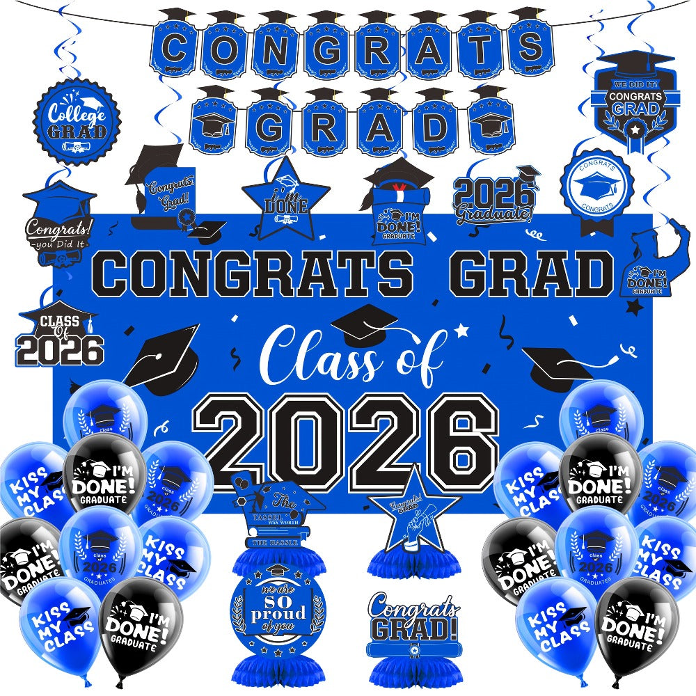 Class of 2026 Graduation Party Decorations – Complete Set with Backdrop Banner Hanging Swirls Balloons & Honeycomb Supplies, 6 Color Options Purple Maroon Blue Red Green Gold