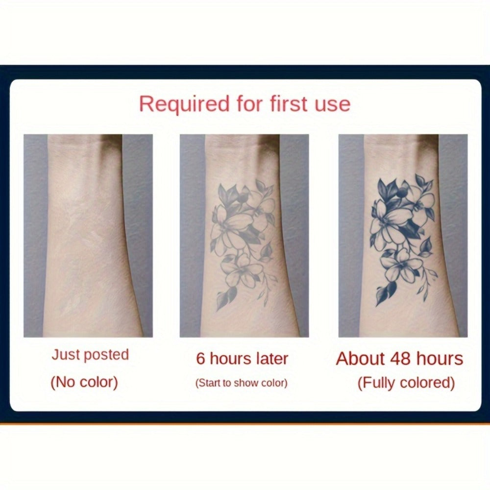 Herbal Semi Permanent Tattoo Stickers 4 Sheets English Letter Word Designs Lasts 7-15 Days Waterproof Sweat Resistant Realistic Fake Temporary Tattoos for Women Men Teens Body Art