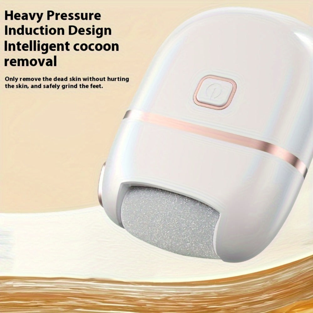Electric Foot Callus Remover Rechargeable with 2 Roller Heads - Portable Dead Skin Scrubber Pedicure Tool for Smooth Soft Feet Cracked Heel Repair Home Professional Foot Care Kit, White