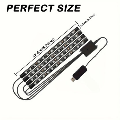 RGB Car Footwell LED Light Kit, USB Powered 5V Multicolor Interior Ambient Light Strip, DIY Under-Seat Car Seat Illumination Kit for All Vehicles, 4pcs Neon Atmosphere Lights
