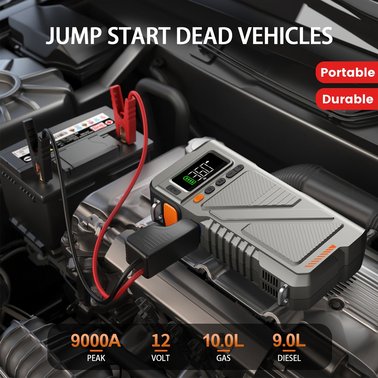 6000A/8000A Jump Starter with 150PSI Air Compressor – 7-in-1 Jump Box with Digital Tire Inflator, Portable Car Battery Charger for 12V Vehicles Up to 2.64gal Gas / 2.38gal Diesel, LED Light & USB Output