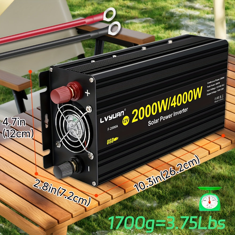 Lvyuan 2000W/4000W Peak/DC 12V to AC 110V/130V Car Power Inverter with LED, 2000W with 2 US Sockets 2 USB Ports for Auto, Vehicle, RV, Outdoor, Home