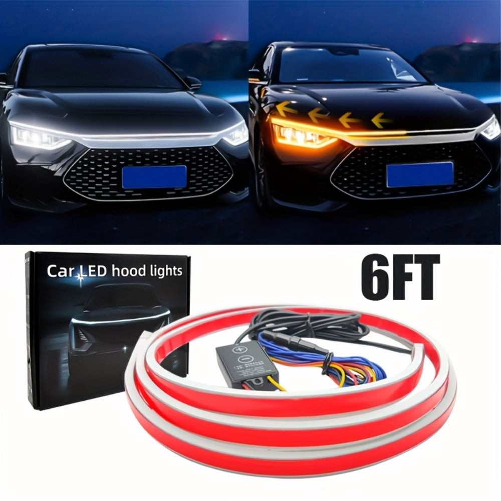 Car Hood LED Light Strip – 79" / 6FT Flexible Daytime DRL Strip with Fuse Protection, Universal Fit for Car SUV Truck Van, No Wiring Needed, White 12V (1.8M)