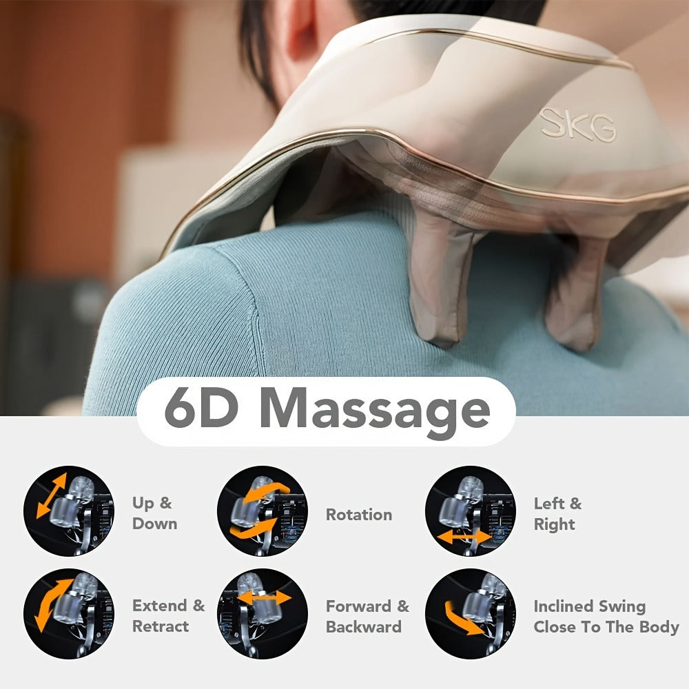 Neck Massager with Heat – 6D Shiatsu Cordless Deep Kneading Electric Massager for Neck, Shoulder, Back & Waist | 9 Modes, Hot Compress 40-45°C, 2200mAh Battery | Portable for Home, Office & Car
