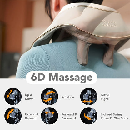 Neck Massager with Heat – 6D Shiatsu Cordless Deep Kneading Electric Massager for Neck, Shoulder, Back & Waist | 9 Modes, Hot Compress 40-45°C, 2200mAh Battery | Portable for Home, Office & Car