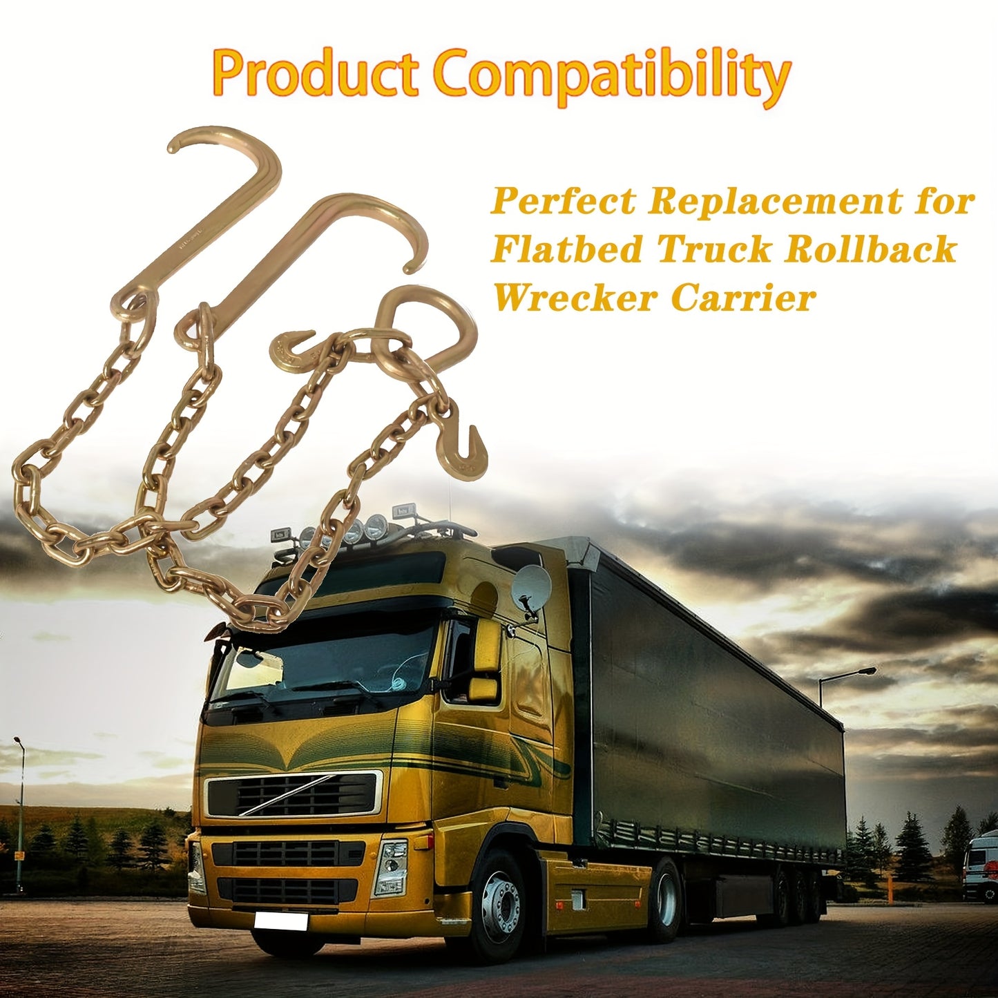 [G70 Grade Reinforcement]5/16''×2' Heavy Duty Trailer Chain Set (with J Hook V-Chain)| Anti-rust Chain For Flatbed Trailer/rescue Vehicle