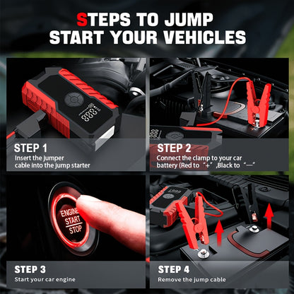 Portable Car Jump Starter 10000A with 150PSI Air Compressor Tire Inflator, 7-in-1 Emergency Battery Booster Pack for 12V Vehicles Up to 8.0L Gas/7.0L Diesel, 10000mAh Power Bank, LED Light & USB Charging