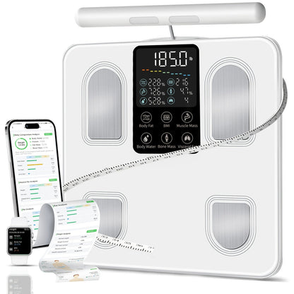Smart Body Fat Scale with Handle, 8-Electrode Full Body Composition Analyzer, BMI Muscle Mass Monitor, Digital Weight Scale with APP Sync & LED Display for Home Gym Fitness Tracking