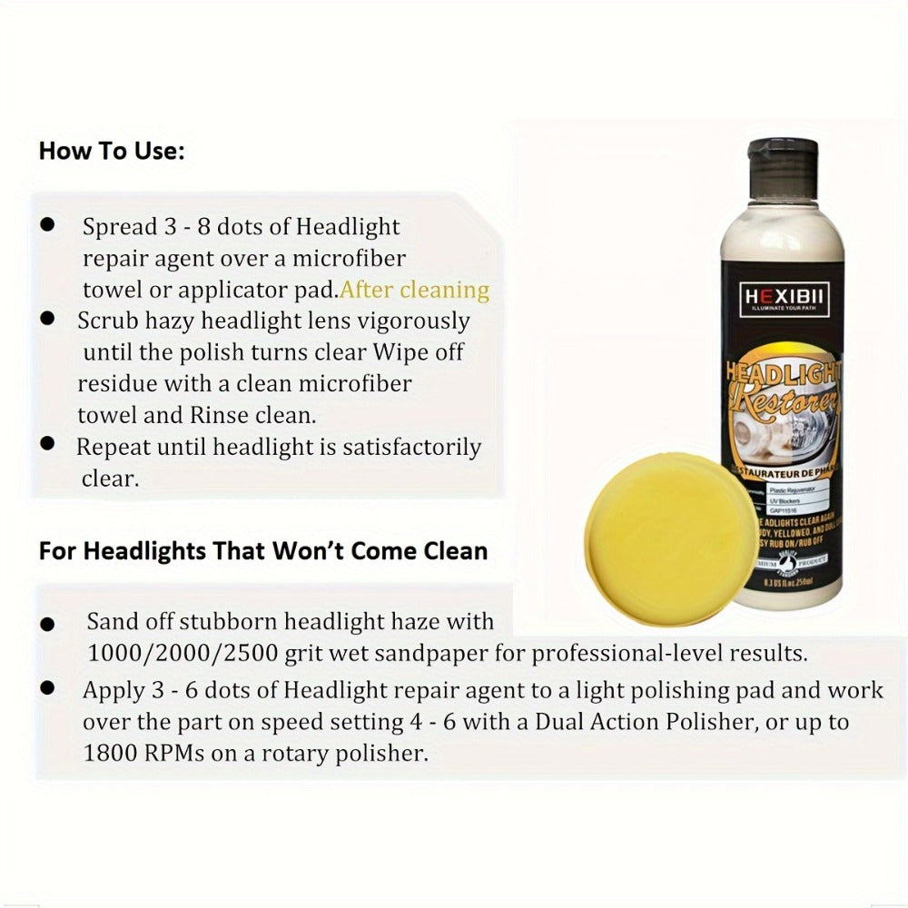 Car Headlight Restoration Fluid 8.5oz – Removes Yellowing, Oxidation & Haze | Crystal Coating Refurbishment Agent for Plastic Headlamp Lenses | Treats 6-10 Headlights