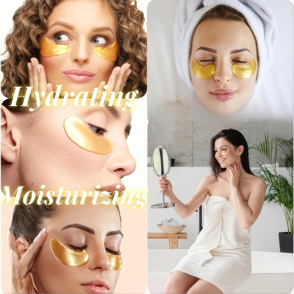 24K Gold Under Eye Patches 50 Pairs Collagen Hyaluronic Acid & Glycerin — Luxury Crystal Eye Mask for Dark Circles, Puffiness & Fine Lines | Brightening Firming Hydrating | Hypoallergenic Men & Women