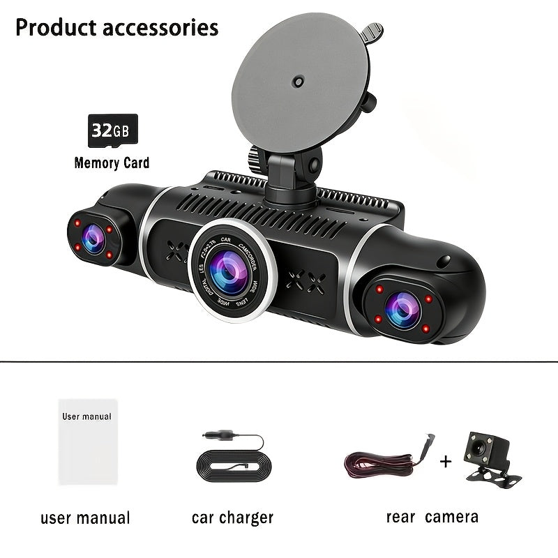 4-Channel Car Dash Cam with 4*1080P Resolution, Featuring Front, Rear, Left, And Right Cameras, Integrated Wifi, Continuous Recording, G-Sensor, Excellent Night Vision, And Includes a Free 32GB Memory Card