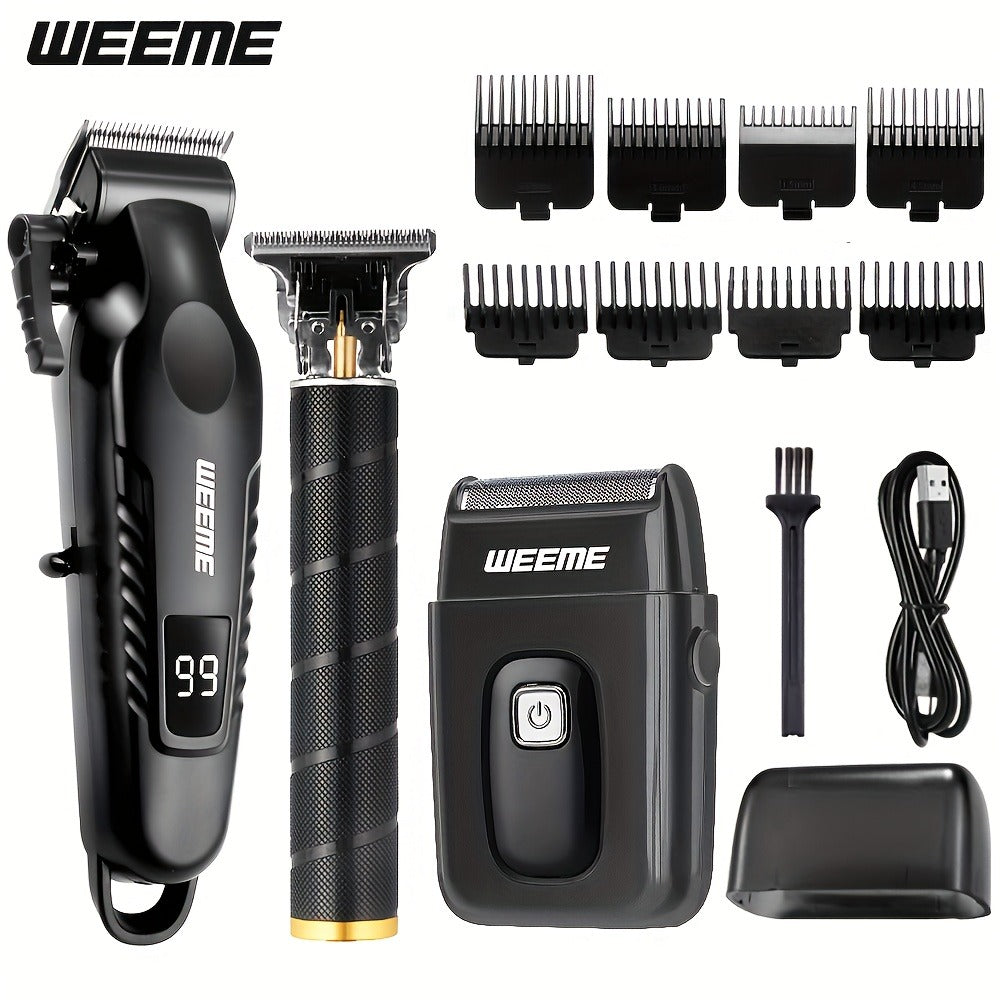 Mens Grooming Kit with Nose Hair Trimmer Electric Shaver WEEME 826 USB Rechargeable LCD Display - Complete Shaving Trimming Set Gift for Dad Brother Son Birthday Holiday