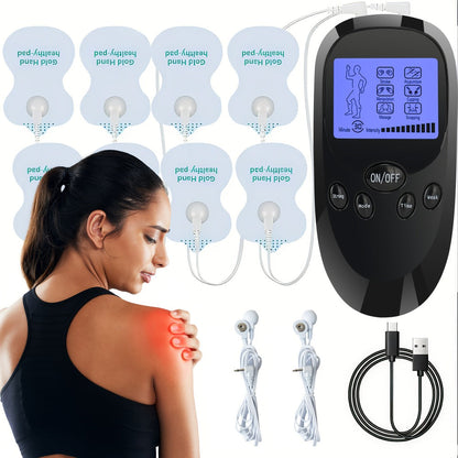 TENS EMS Dual Channel Muscle Stimulator Massager – 8 Electrodes for Back, Shoulder & Knee Pain Relief, Muscle Recovery, Portable Electric Pulse Therapy Device