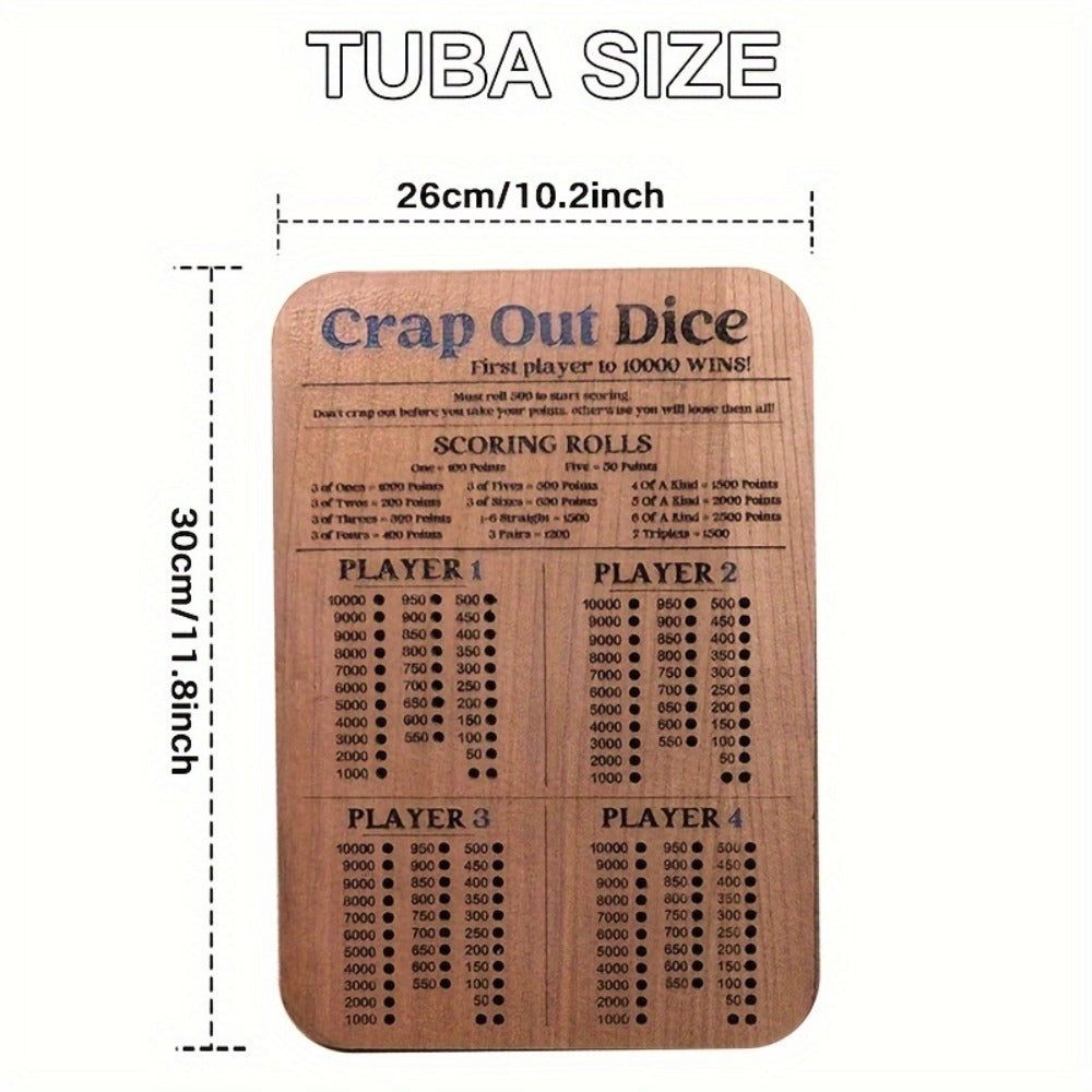 Crap Out Dice Score Board Game 2pcs – 10 Inch Wooden Dice Scoreboard with 6 Dice & 12 Scoring Pegs, Fun Family Dice Game for 1-4 Players, Party Game Night & Gatherings