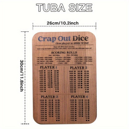 Crap Out Dice Score Board Game 2pcs – 10 Inch Wooden Dice Scoreboard with 6 Dice & 12 Scoring Pegs, Fun Family Dice Game for 1-4 Players, Party Game Night & Gatherings