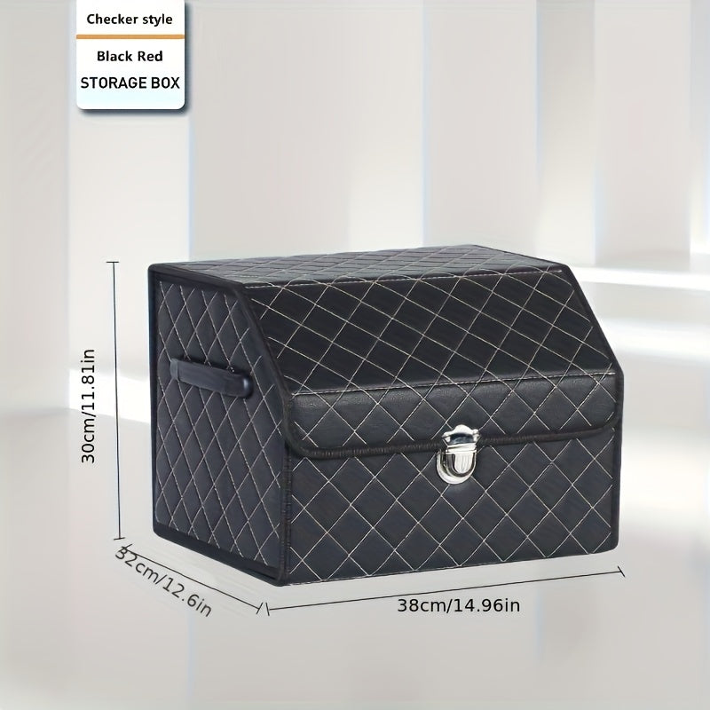 1pc Car Organizers And Storage for SUV, Trunk Organizer for Sedan, PU Leather Foldable Sleek Box with Lid, Collapsible Cargo Bins, Tool Accessories Containers, Collapsible (14 Inch 28 Inch Covered)