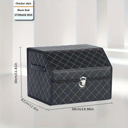 1pc Car Organizers And Storage for SUV, Trunk Organizer for Sedan, PU Leather Foldable Sleek Box with Lid, Collapsible Cargo Bins, Tool Accessories Containers, Collapsible (14 Inch 28 Inch Covered)