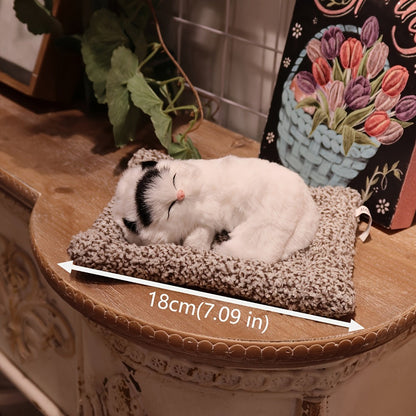 Stuffed Cat Plush Toy Realistic Sleeping Kitten with Meow Sound Soft Faux Fur Simulation Cat Doll Desk Decor Birthday Christmas Gift for Kids Cat Lovers