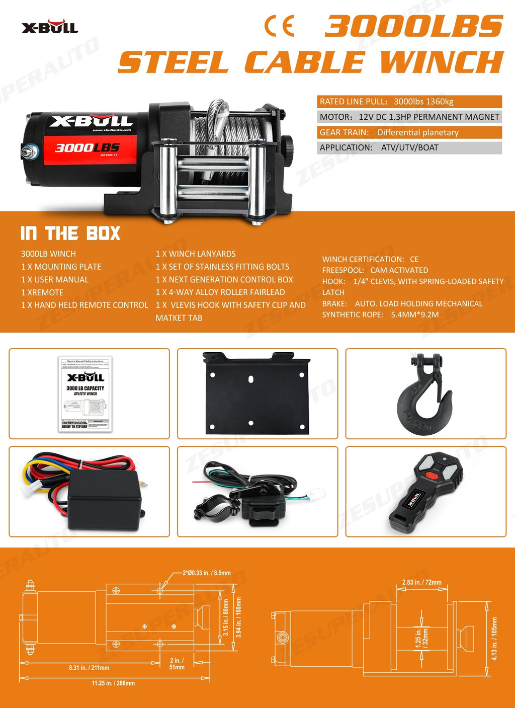 14500lb/13000lb/4500lb/3000lb Electric Winch 12V Winch Steel Cable Synthetic Rope 4WD/4X4 Offroad Towing Trucks Trailers Offroad Recovery Robust Construction For SUV Trailer Boat Winch ATV UTV ATV Winch Kit Winch Cover/winch Hitch Receiver To Choose