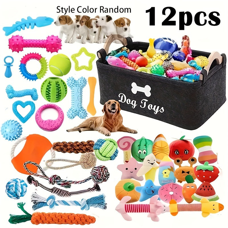 Interactive Dog Toy Set 6 or 12 Pieces Durable Fabric Chew Toys with Knot Toys Squeaker Balls Teeth Cleaning Training Toys for All Dog Breeds Sizes