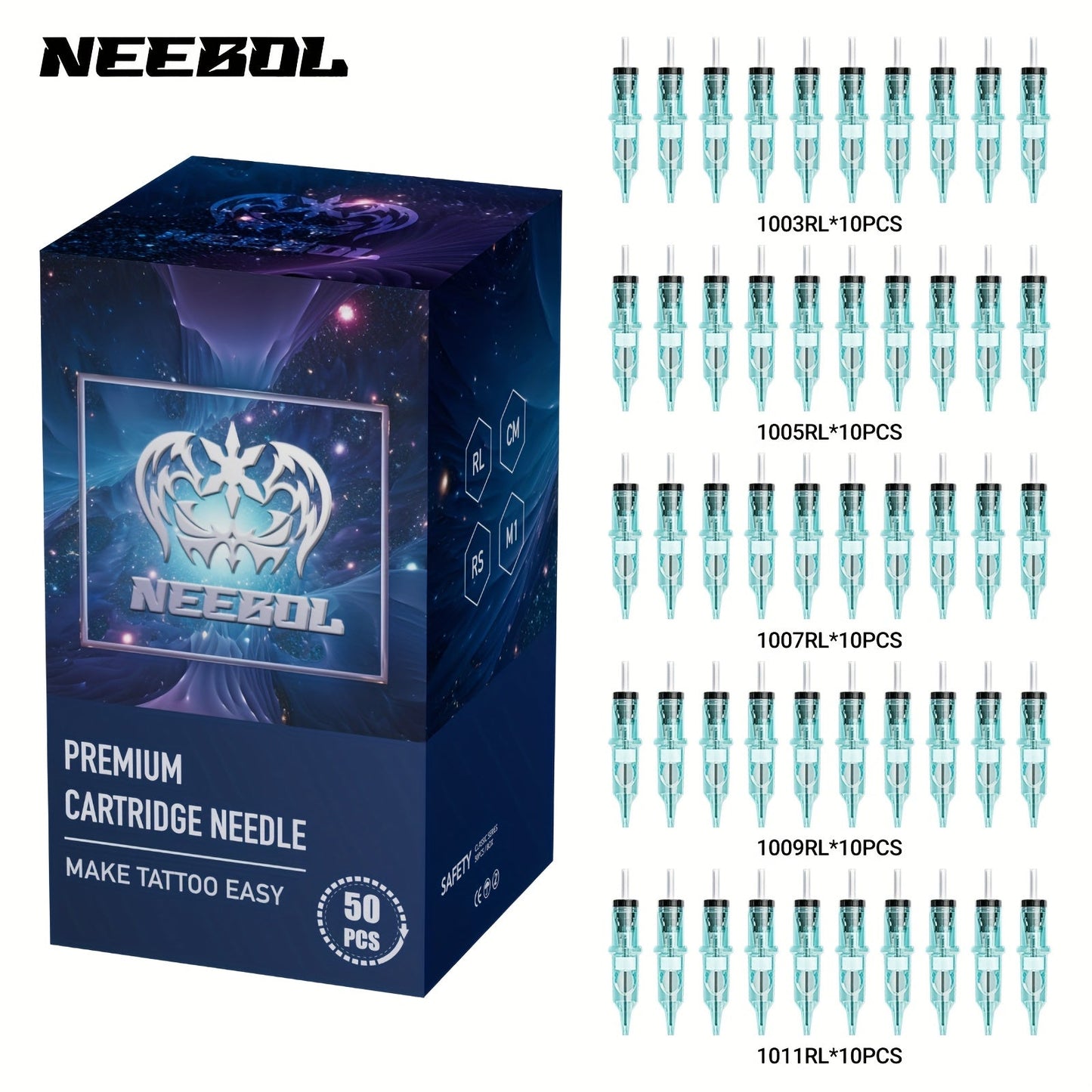 Tattoo Cartridge Needles Disposable 20/50pcs - Standard Round Liner RL & Round Magnum RM Mixed Sizes, Sterile Tattoo Needle Cartridges for Professional Artists & Beginners, Body Art Supplies