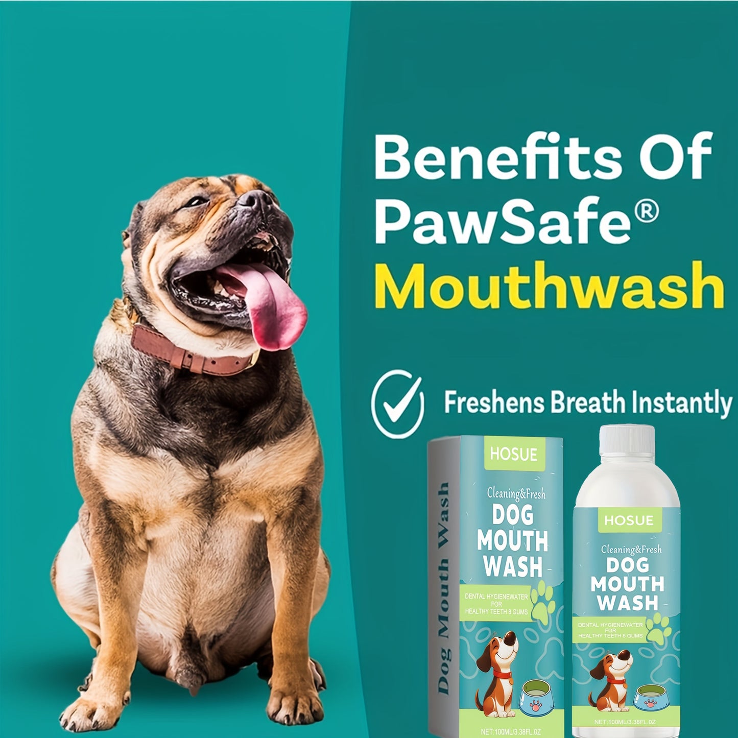 Dog Mouthwash for Fresh Breath with Peppermint Extract - Natural Dental Health Oral Care Liquid, Easy-to-Use Water Additive for Dogs, Freshens Breath & Supports Clean Teeth, 100ml / 3.38oz