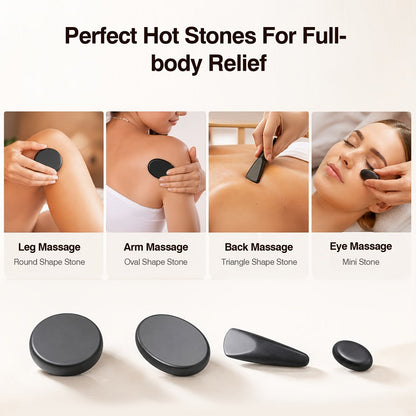 18-Piece Basalt Hot Stone Massage Set with Warmer — 4 Sizes for Full Body Deep Relaxation, Professional Therapist & Home Spa Stone Therapy Kit, Temperature Control Heater