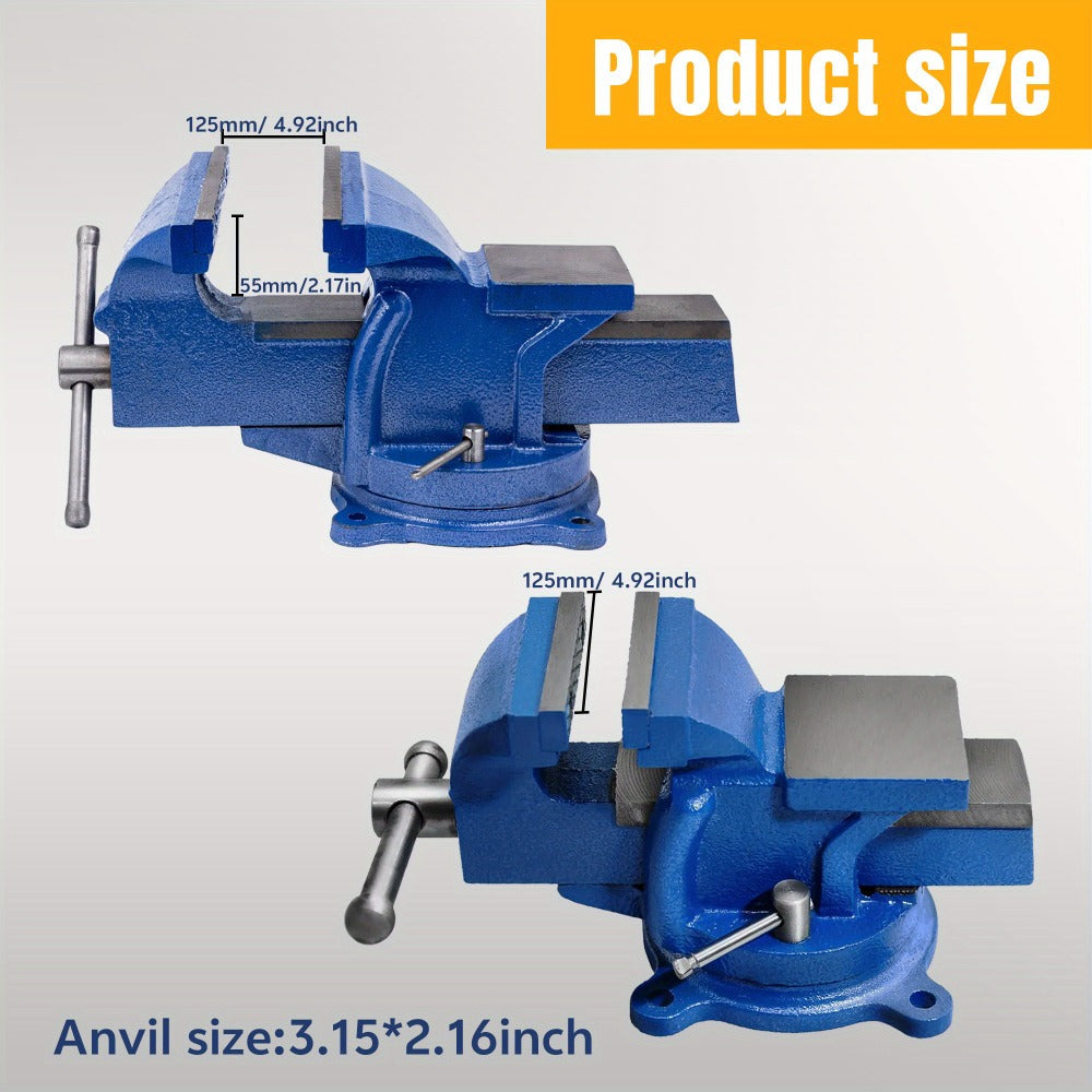 Bench Vise 5-Inch 360-Degree Swivel Base – Heavy-Duty Cast Iron Tabletop Vise with Pipe Jaws & Anvil, Locking Mechanics Clamp for Woodworking, Metalworking, Soldering & DIY