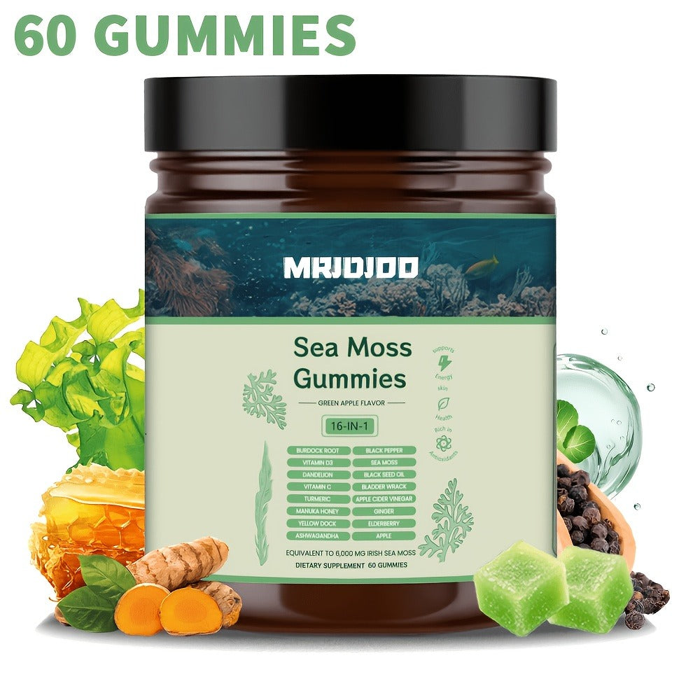 Sea Moss Gummies with Turmeric, Ashwagandha & Black Seed Oil – Immune Support, Energy & Gut Health Plant-Based Herbal Supplement for Women & Men, 30 or 60 Count