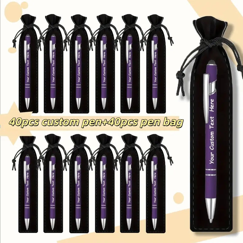 Custom Ballpoint Pens with Pencil Pouch Bulk Set – Personalized Ballpoint Pen Pack for Corporate Gifts, School Supplies, Office Promotions | 20/30/80 PCS Customized Pen & Bag Bundle