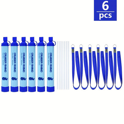Survival Water Filter Kit | Emergency Camping Water Purifier with Silicone Hose, Lanyard & Instruction Manual – 3, 4 or 6 Pack