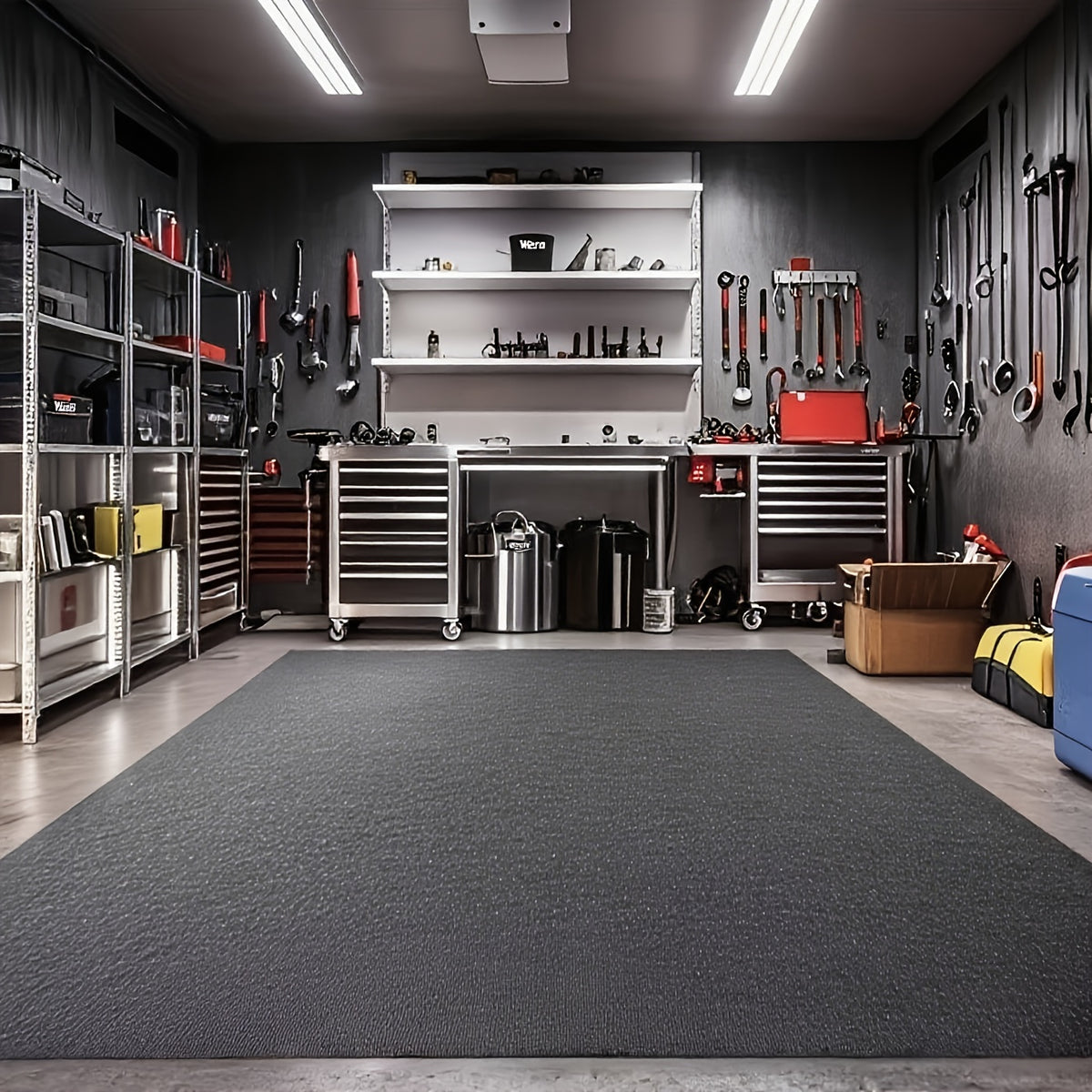 Oil-Absorbing Garage Floor Mat Set with Cleaning Brush, Durable PE Material | Can Be Cut to Size | Multi-Use Protective Mat for Suvs, Pickup Trucks, Motorcycles, Golf Carts & Repair Shops, about 2.55 Mm Thick