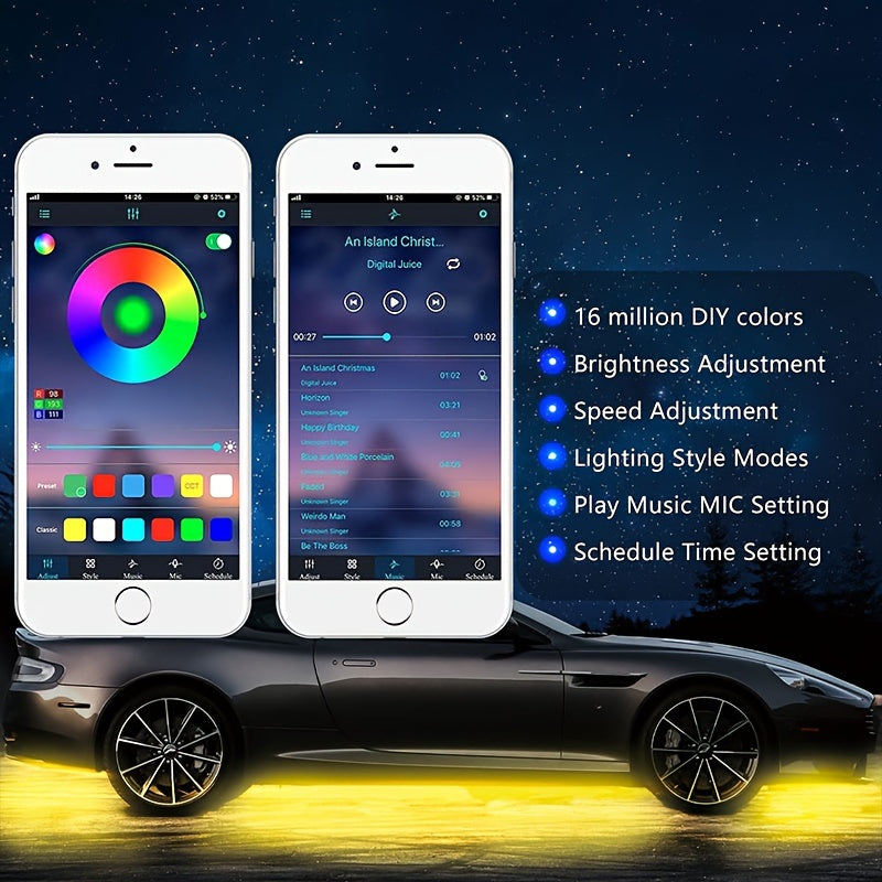 FLYANT Car Neon Accent Strip Lights, RGBIC App-Controlled Underbody Lighting, 16 Million Colors with Wireless Remote, Universal DC 12V for Car Van SUV Truck