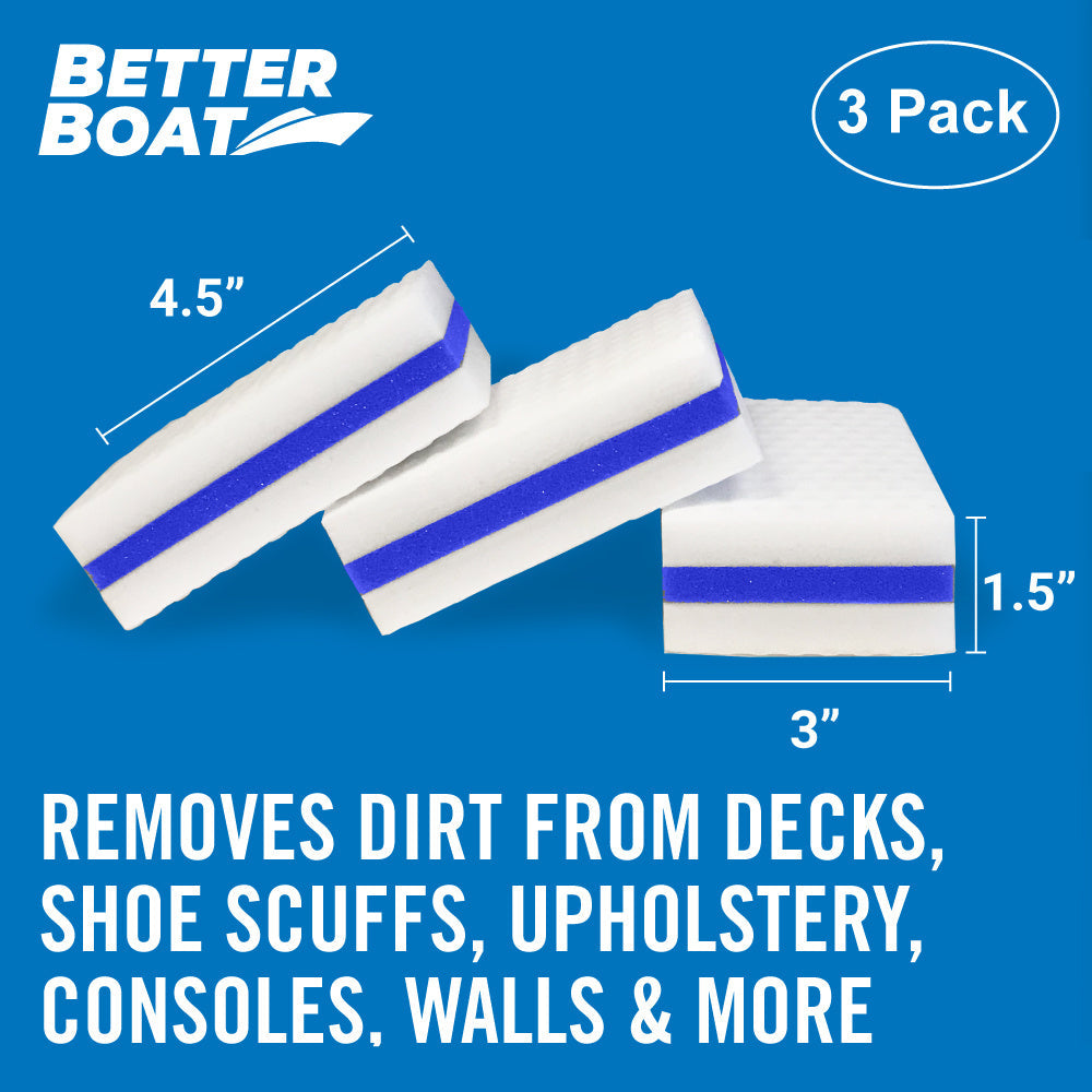 Boat Eraser Cleaning Sponge – No Bleach Magic Scrubber for Deck, Hull, Vinyl & Fiberglass – Removes Scuffs, Dirt & Grease on Pontoon, Fishing & Jon Boats (3, 9 or 12 Pack)