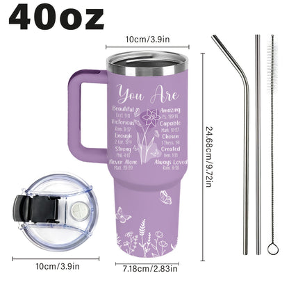 Christian Tumbler 40 oz Insulated with Lid & Straw – Faith-Inspired Religious Gift for Women, Hot & Cold Beverage Cup for Outdoor Sports, Camping & Daily Use, Thoughtful Christian Gift Idea